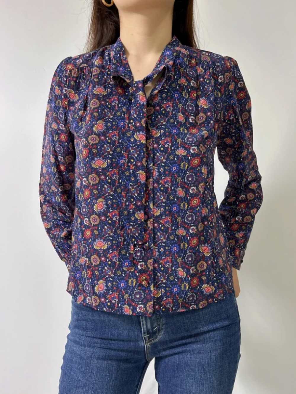 DOEN Josseline Top - Midnight Riviera Medallion (Silk) - Midnight Navy - Medium
